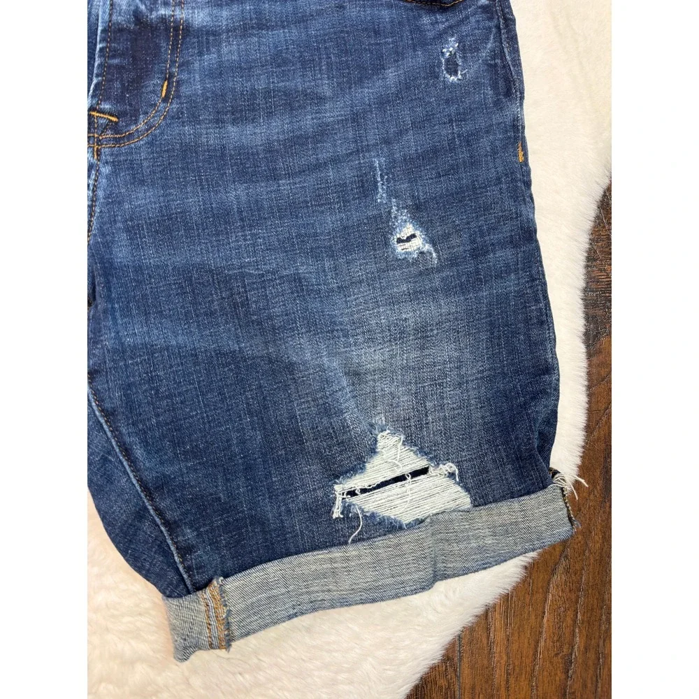 American Eagle Men's Jean Shorts 36 Medium Wash Denim Ripped Cuffed Stretch - Picture 3 of 10